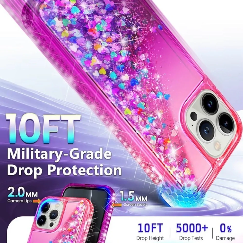 🅽🅴🆆 iPhone 14 Pro case with grip & wrist strap - pink/purple glitter
